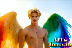 Gay Men Wearing Feathered wings of Pride