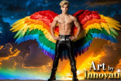 Gay Men Wearing Feathered wings of Pride