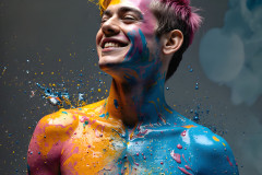 Paint Splat Fun - Colorful Happy Male Faces