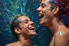 Paint Splat Fun - Colorful Happy Male Faces