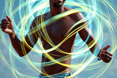 Photos of Handsome Shirtless Men Dancing with Light Rays,Colorful,in Motion.