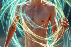 Photos of Handsome Shirtless Men Dancing with Light Rays,Colorful,in Motion.
