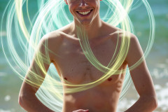 Photos of Handsome Shirtless Men Dancing with Light Rays,Colorful,in Motion.