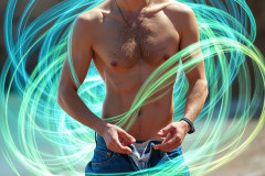 Photos of Handsome Shirtless Men Dancing with Light Rays,Colorful,in Motion.