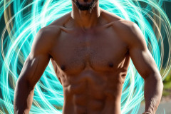 Photos of Handsome Shirtless Men Dancing with Light Rays,Colorful,in Motion.