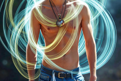 Photos of Handsome Shirtless Men Dancing with Light Rays,Colorful,in Motion.