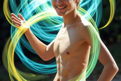 Photos of Handsome Shirtless Men Dancing with Light Rays,Colorful,in Motion.
