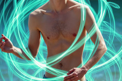 Photos of Handsome Shirtless Men Dancing with Light Rays,Colorful,in Motion.