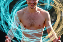 Photos of Handsome Shirtless Men Dancing with Light Rays,Colorful,in Motion.