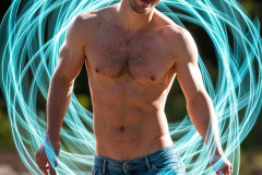 Photos of Handsome Shirtless Men Dancing with Light Rays,Colorful,in Motion.