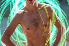 Photos of Handsome Shirtless Men Dancing with Light Rays,Colorful,in Motion.