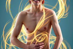 Photos of Handsome Shirtless Men Dancing with Light Rays,Colorful,in Motion.