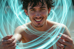 Photos of Handsome Shirtless Men Dancing with Light Rays,Colorful,in Motion.