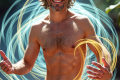 Photos of Handsome Shirtless Men Dancing with Light Rays,Colorful,in Motion.
