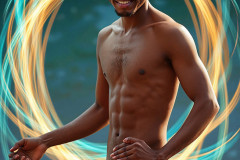Photos of Handsome Shirtless Men Dancing with Light Rays,Colorful,in Motion.