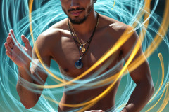 Photos of Handsome Shirtless Men Dancing with Light Rays,Colorful,in Motion.