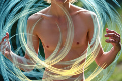 Photos of Handsome Shirtless Men Dancing with Light Rays,Colorful,in Motion.