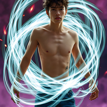 Abstract Male Art,AI Pictures of Handsome Shirtless Men,Dancing Outdoors,with Colorful Light Rays,Art in Motion Images.