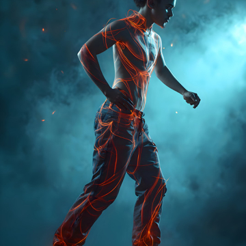 Abstract Male Art,AI Pictures of Handsome Shirtless Men,Dancing Outdoors,with Colorful Light Rays,Art in Motion Images.