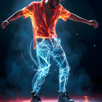 Abstract Male Art,AI Pictures of Handsome Shirtless Men,Dancing Outdoors,with Colorful Light Rays,Art in Motion Images.