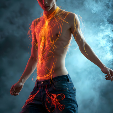 Abstract Male Art,AI Pictures of Handsome Shirtless Men,Dancing Outdoors,with Colorful Light Rays,Art in Motion Images.