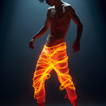 Abstract Male Art,AI Pictures of Handsome Shirtless Men,Dancing Outdoors,with Colorful Light Rays,Art in Motion Images.