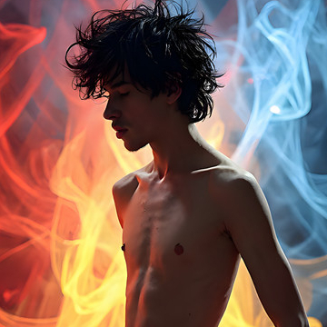 Abstract Male Art,AI Pictures of Handsome Shirtless Men,Dancing Outdoors,with Colorful Light Rays,Art in Motion Images.