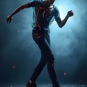 Abstract Male Art,AI Pictures of Handsome Shirtless Men,Dancing Outdoors,with Colorful Light Rays,Art in Motion Images.