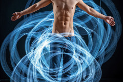 Photos of Handsome Shirtless Men Dancing with Light Rays,Colorful,in Motion.