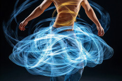 Photos of Handsome Shirtless Men Dancing with Light Rays,Colorful,in Motion.