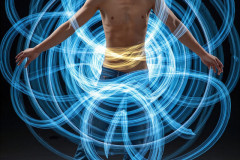 Photos of Handsome Shirtless Men Dancing with Light Rays,Colorful,in Motion.