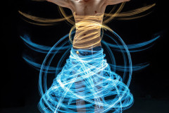 Photos of Handsome Shirtless Men Dancing with Light Rays,Colorful,in Motion.