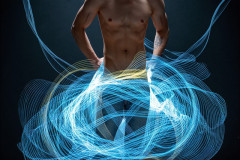 Photos of Handsome Shirtless Men Dancing with Light Rays,Colorful,in Motion.