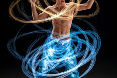 Photos of Handsome Shirtless Men Dancing with Light Rays,Colorful,in Motion.