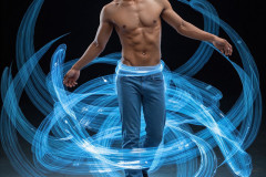 Photos of Handsome Shirtless Men Dancing with Light Rays,Colorful,in Motion.