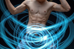 Photos of Handsome Shirtless Men Dancing with Light Rays,Colorful,in Motion.