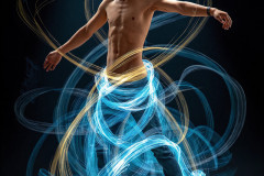 Photos of Handsome Shirtless Men Dancing with Light Rays,Colorful,in Motion.