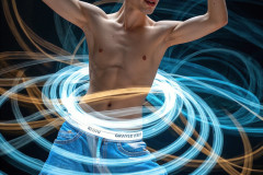 Photos of Handsome Shirtless Men Dancing with Light Rays,Colorful,in Motion.
