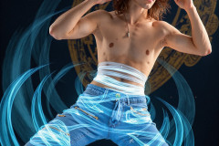 Photos of Handsome Shirtless Men Dancing with Light Rays,Colorful,in Motion.