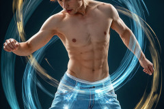 Photos of Handsome Shirtless Men Dancing with Light Rays,Colorful,in Motion.