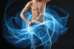 Photos of Handsome Shirtless Men Dancing with Light Rays,Colorful,in Motion.