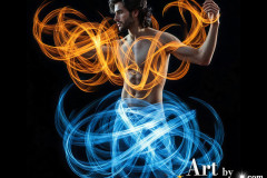 Photos of Handsome Shirtless Men Dancing with Light Rays,Colorful,in Motion.
