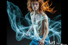 Photos of Handsome Shirtless Men Dancing with Light Rays,Colorful,in Motion.