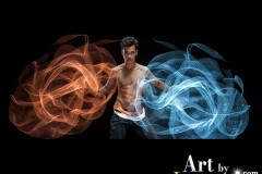 Photos of Handsome Shirtless Men Dancing with Light Rays,Colorful,in Motion.