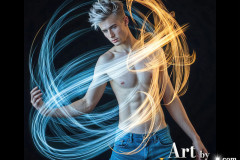 Photos of Handsome Shirtless Men Dancing with Light Rays,Colorful,in Motion.