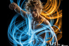 Photos of Handsome Shirtless Men Dancing with Light Rays,Colorful,in Motion.
