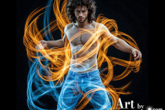 Photos of Handsome Shirtless Men Dancing with Light Rays,Colorful,in Motion.