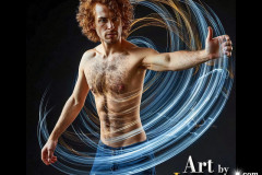 Photos of Handsome Shirtless Men Dancing with Light Rays,Colorful,in Motion.