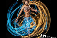 Photos of Handsome Shirtless Men Dancing with Light Rays,Colorful,in Motion.