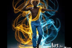 Photos of Handsome Shirtless Men Dancing with Light Rays,Colorful,in Motion.